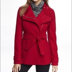 Express Wool Blend Belted Asymmetrical Red Coat